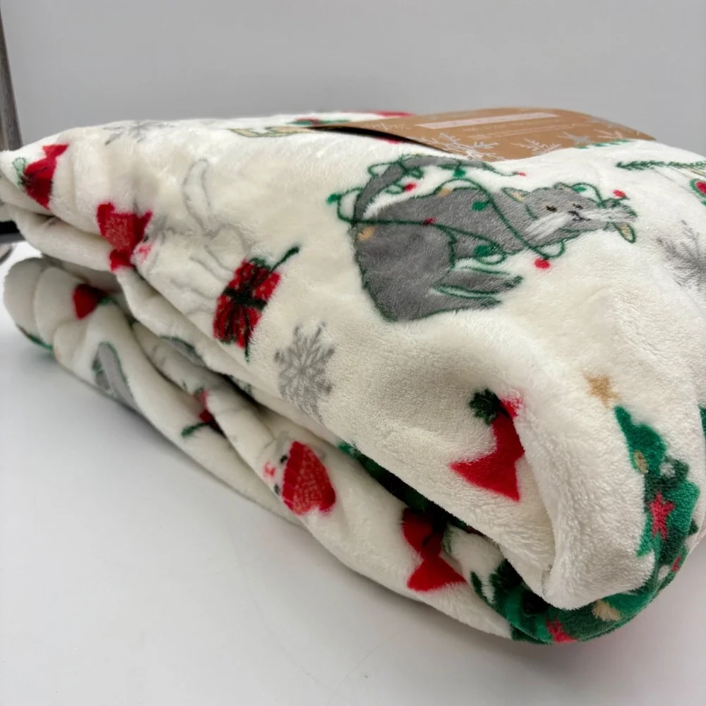 Let‎ It Snow Velvet Plush Throw Blanket 60x70 Christmas Cats Holiday Decor